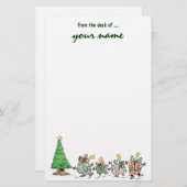 かわいい漫画の踊りのクリスマスプレゼントおよび木 便箋 (正面/裏面)