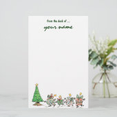 かわいい漫画の踊りのクリスマスプレゼントおよび木 便箋 (スタンド正面)