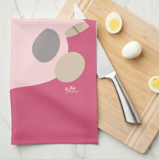 かわいい漫画の踊りのブタの台所タオル キッチンタオル (四つ折り)