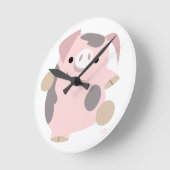 かわいい漫画の踊りのブタの時計 ラウンド壁時計 (傾斜)