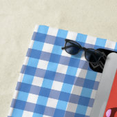 かわいい漫画の車の青いチェックの背景 ビーチタオル (インサイチュ)