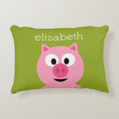 かわいい漫画の農場の豚 - ピンクとライムグリーン アクセントクッション (正面)