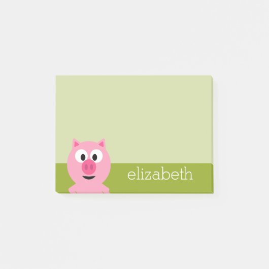 かわいい漫画の農場の豚 - ピンクとライムグリーン ポストイット (正面)