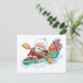 かわいい漫画の陽気なサンタクロースが漕ぎ船に乗っている シーズンカード (スタンド正面)