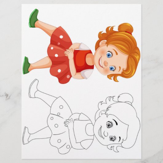 かわいい漫画の陽気な女の子のカラーリングページ チラシ (正面)