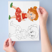 かわいい漫画の陽気な女の子のカラーリングページ チラシ (手)