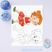 かわいい漫画の陽気な女の子のカラーリングページ チラシ (シングル)