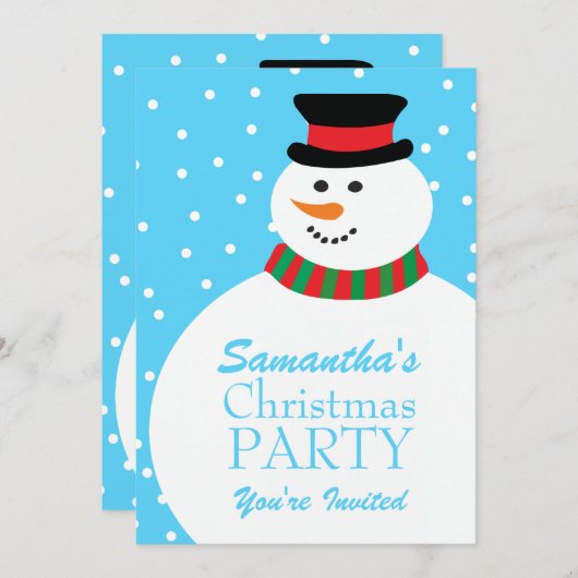 かわいい漫画の雪だるまはクリスマス・パーティをからかいます 招待状 (正面/裏面)