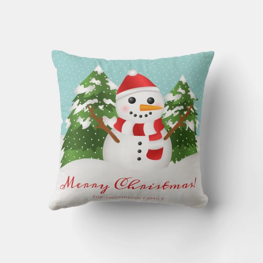 かわいい漫画の雪だるまカスタム家族の名前クリスマス クッション (裏面)