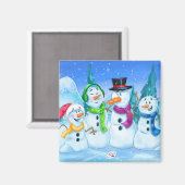 かわいい漫画の雪だるま家族の磁石 マグネット (正面/裏面)