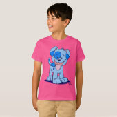 かわいい漫画の青い子犬 Tシャツ (正面フル)