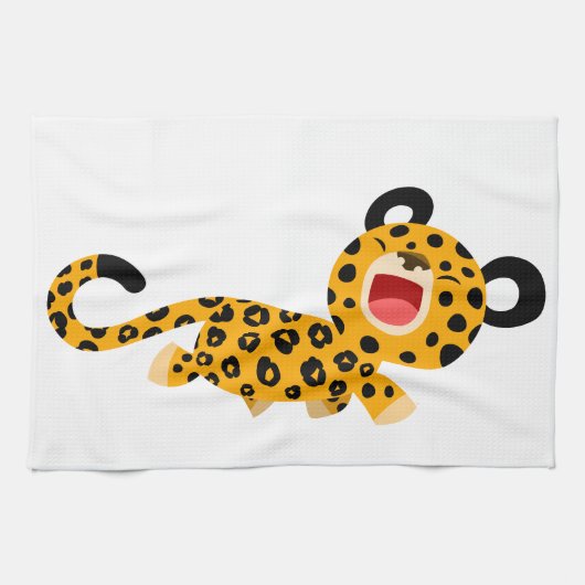 かわいい漫画の顔を見たヒョウのキッチンタオル キッチンタオル (横)