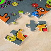 かわいい漫画の顕微鏡の細菌の壁紙 ジグソーパズル (側面)