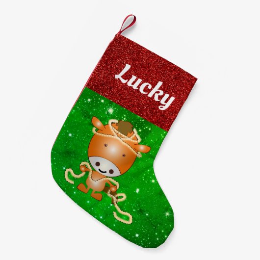 かわいい漫画の馬ポニーペットネームフェスティバル スモールクリスマスストッキング (正面 (吊り時))
