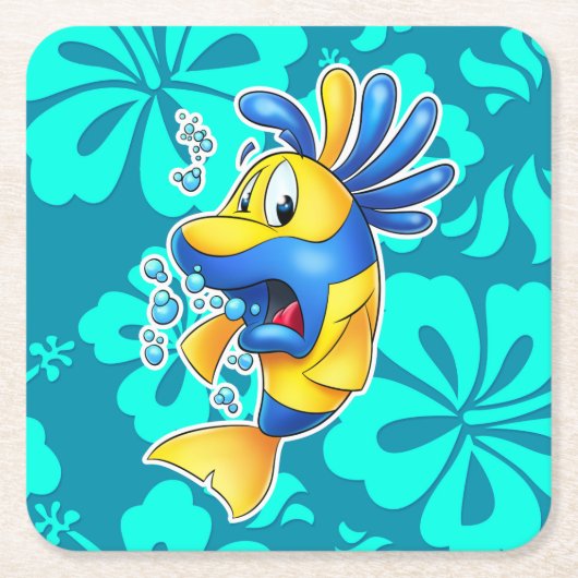 かわいい漫画の魚のコースター スクエアペーパーコースター (正面)