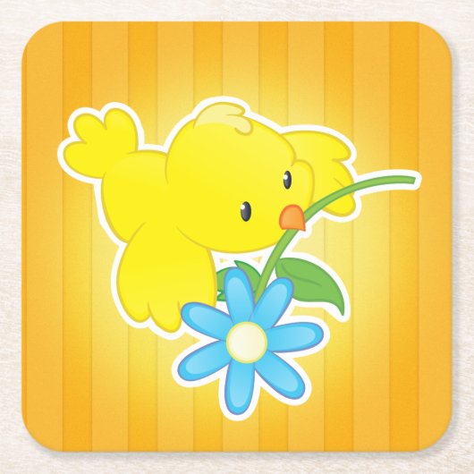 かわいい漫画の鳥のコースター スクエアペーパーコースター (正面)