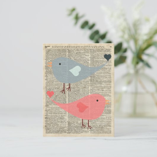 かわいい漫画の鳥 ヴィンテージの本のページ ポストカード (スタンド正面)