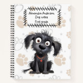 かわいい漫画の黒い子犬の手の背景 ノートブック (正面)