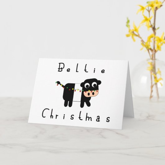 かわいい漫画のBeltieクリスマスによってベルトを付けられるギャロウェーの牛 カード (黄色い花)