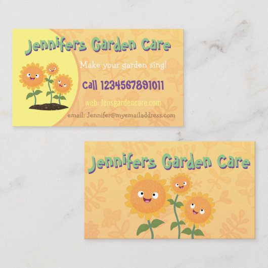 かわいい漫画ひまわりガーデン気にサービス 名刺 (正面/裏面)