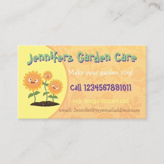 かわいい漫画ひまわりガーデン気にサービス 名刺 (正面)