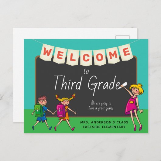 かわいい漫画ようこそ3年生はがきに ポストカード (正面/裏面)