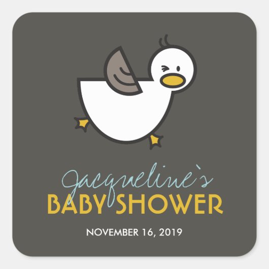 かわいい漫画よくはしゃぐアヒル赤ちゃんシャワーギフトラベル スクエアシール (正面)