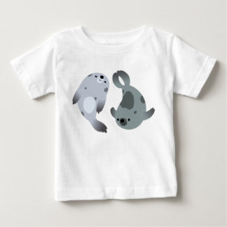 かわいい漫画よくはしゃぐハープシールベビーTシャツ ベビーTシャツ