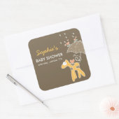 かわいい漫画イエローキリン&傘ベビーシャワー スクエアシール (封筒)