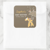 かわいい漫画イエローキリン&傘ベビーシャワー スクエアシール (バッグ)