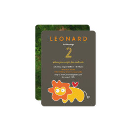 かわいい漫画イエローライオンキッズフォトバースデーパーティー 招待状