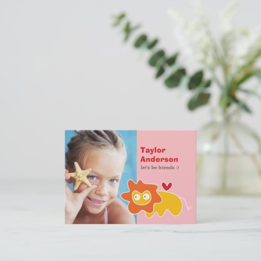 かわいい漫画イエローライオンフォトキッドの日遊付 コーリングカード (スタンド正面)