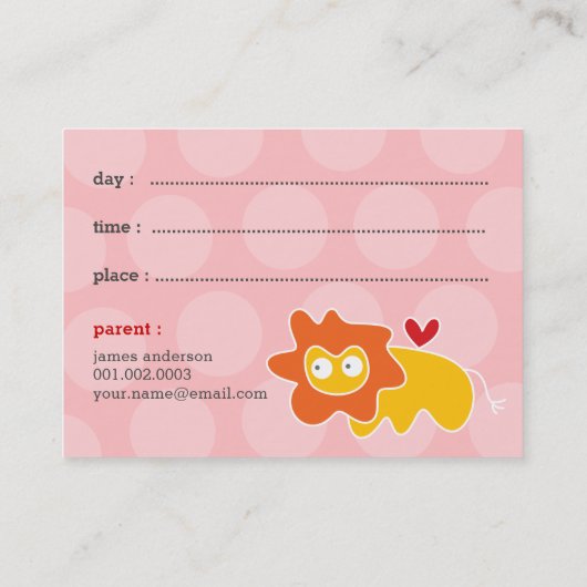 かわいい漫画イエローライオンフォトキッドの日遊付 コーリングカード (裏面)