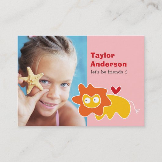 かわいい漫画イエローライオンフォトキッドの日遊付 コーリングカード (正面)