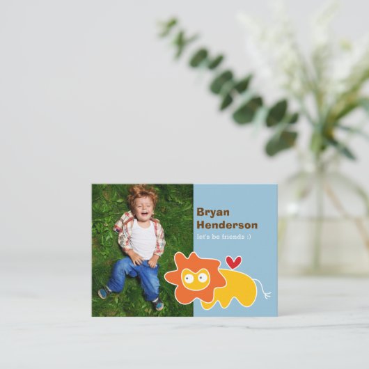 かわいい漫画イエローライオンフォトキッドの日遊付 コーリングカード (スタンド正面)