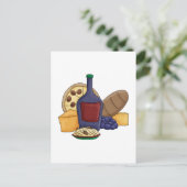 かわいい漫画イタリアン食べ物パスタブレッドワインチーズ ポストカード (スタンド正面)