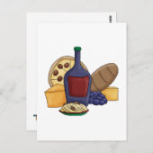 かわいい漫画イタリアン食べ物パスタブレッドワインチーズ ポストカード (正面/裏面)