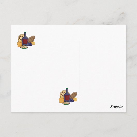 かわいい漫画イタリアン食べ物パスタブレッドワインチーズ ポストカード (裏面)