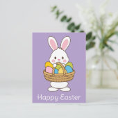 かわいい漫画イースターバニー卵バスケット ポストカード (スタンド正面)