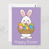かわいい漫画イースターバニー卵バスケット ポストカード (正面/裏面)