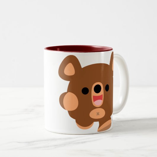 かわいい漫画エネルギッシュなクマのマグカップ ツートーンマグカップ (正面右)