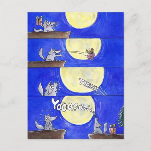 かわいい漫画オオカミ コミック ありがとう ポストカード (正面)