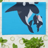 かわいい漫画オルカ家族のティータオル キッチンタオル (折り畳み)