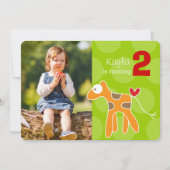 かわいい漫画オレンジのキリン写真キッドの誕生日 招待状 (正面)