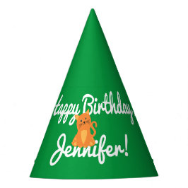 かわいい漫画オレンジの子猫グリーン漫画 パーティーハット