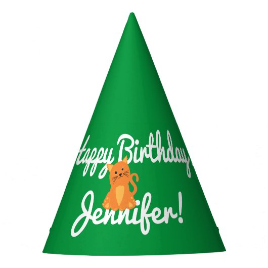 かわいい漫画オレンジの子猫グリーン漫画 パーティーハット (正面)