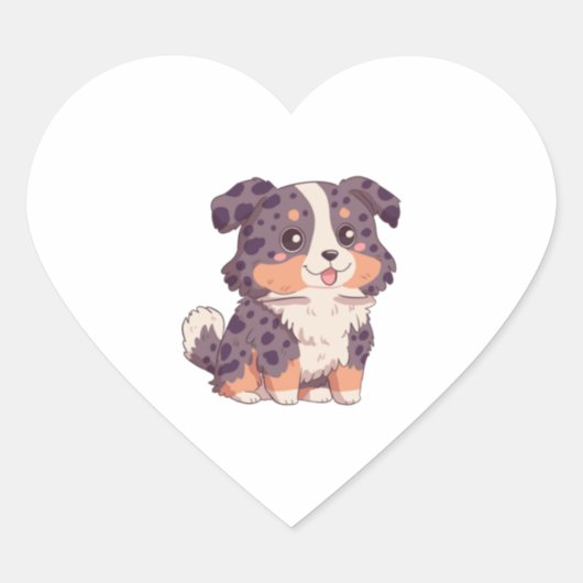 かわいい漫画オーストラリアの羊飼いの犬のかわいいイラスト ハートシール (正面)