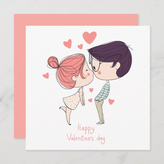 かわいい漫画カップル幸せなバレンタインデー シーズンカード (正面/裏面)