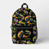 かわいい漫画カメレオン明るい色、黒 プリントバックパック (正面)