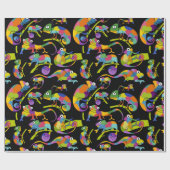 かわいい漫画カメレオン明るい色、黒 ラッピングペーパー (フラット)